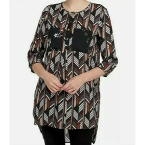 Anthropologie Size Medium Fig & Flower Herringbone brown black Tunic Blouse